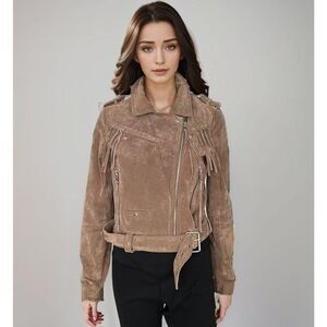 BLANKNYC Jacket Women‎ Sz S 100% Suede Leather Moto Cropped Western Rodeo